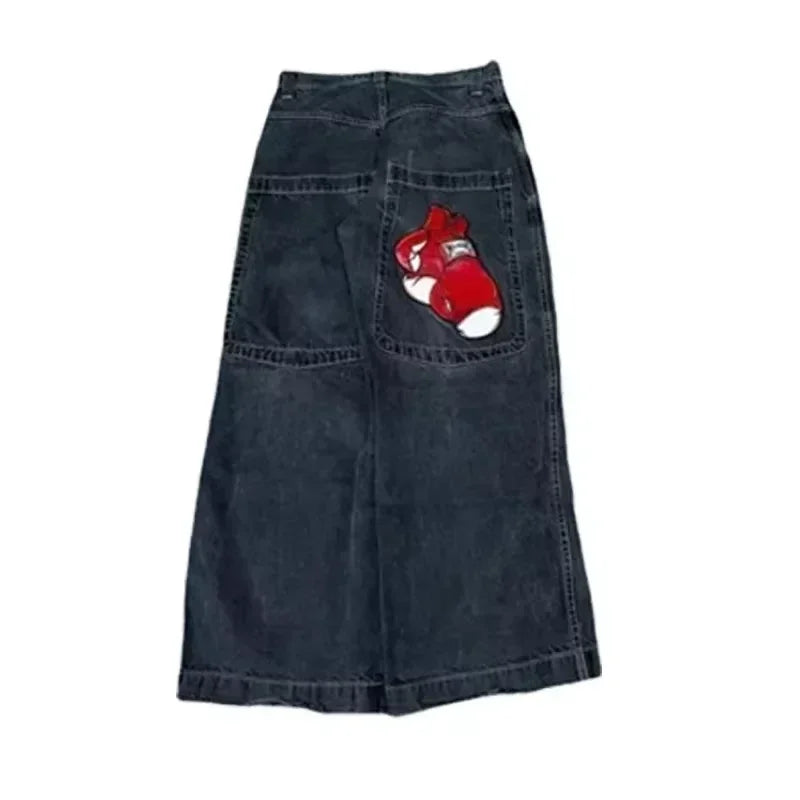 Y2K Loose Jeans Retro Pattern Embroidery Hip Hop American Harajuku Street Clothing Wide Legs Jeans