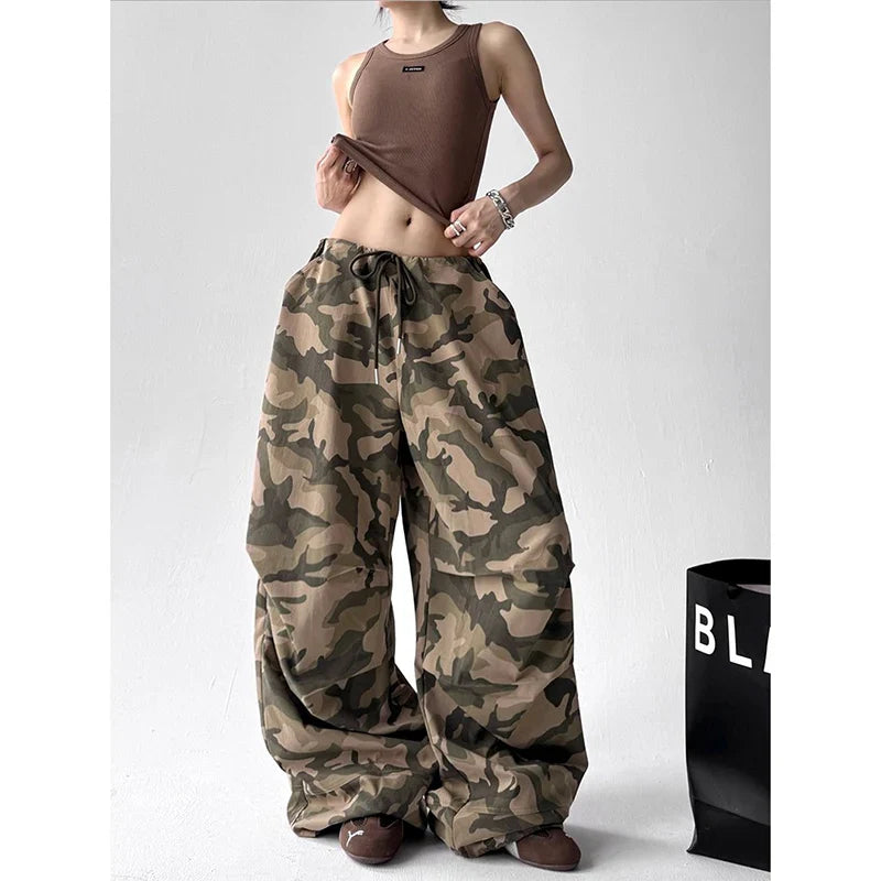 American Retro High Street Casual Overalls Camouflage Loose Wide Leg Pants