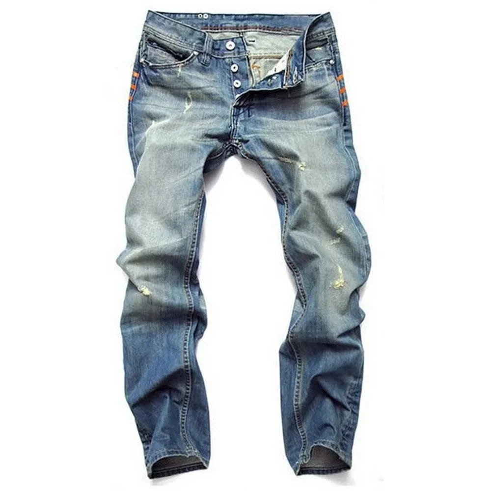 Vintage Straight-Leg Slim Fit Jeans With Buttoning Casual Style Dark Blue Stretchy Comfortable Fits