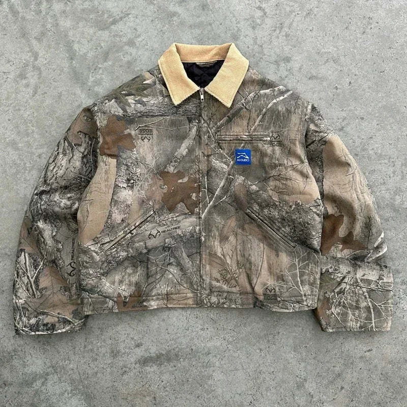 Harajuku Hip-hop Gothic Akimbo Camouflage Leaf Loose Coats Jackets Y2K Retro Couple Casual American Streetwear