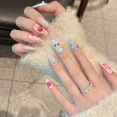 Handmade Press on Nails Ins Sweet Pink Blue Color Fake Nails