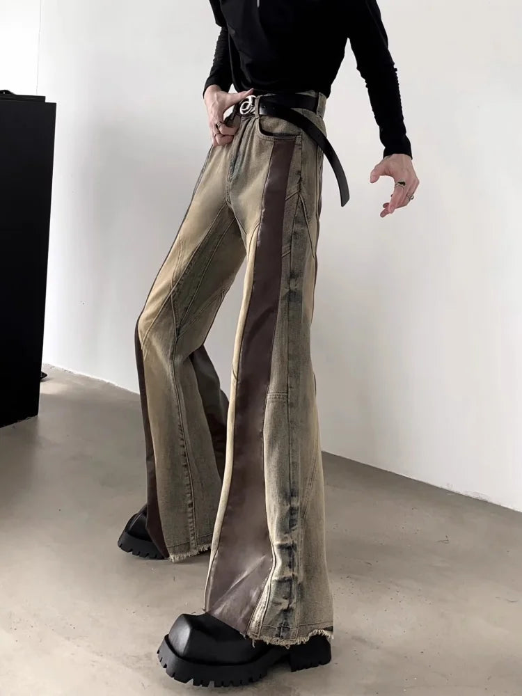 Trashy Y2K 2000S Pu Leather Patchwork Slim Flare Jeans Pants