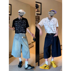 American Retro Jeans Y2K Harajuku Hip Hop Gothic Retro Pocket Embroidered Blue Baggy Jeans Low Waist Wide Leg Trousers