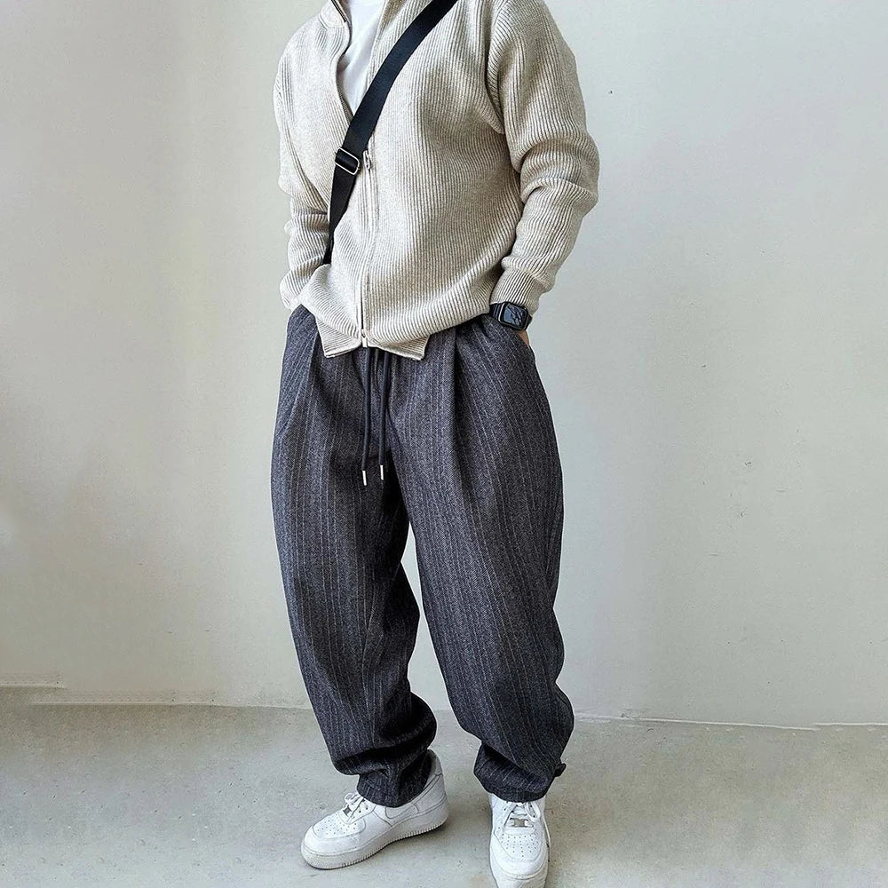 Mens Pants Casual Acrylic Pants Streetwear Personality Versatile Trend Comfort Wide-Leg Pants Clothing