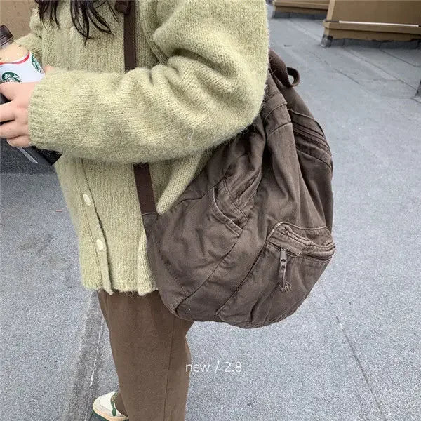Vintage Backpack Preppy Style Cotton Unisex Softback Zipper Casual High-Capacity Bookbag Euro-America Style