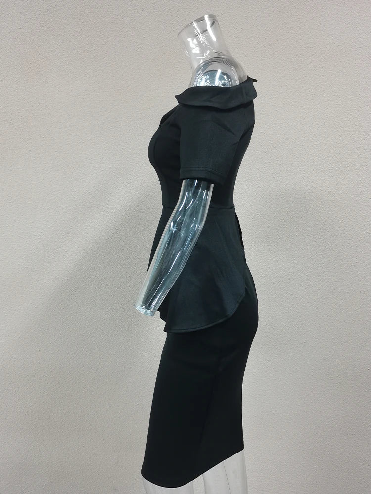 Off Shoulder Dress Elegant Asymmetric Neckline Bodycon Dressable Party Cocktail MIDI Dresses