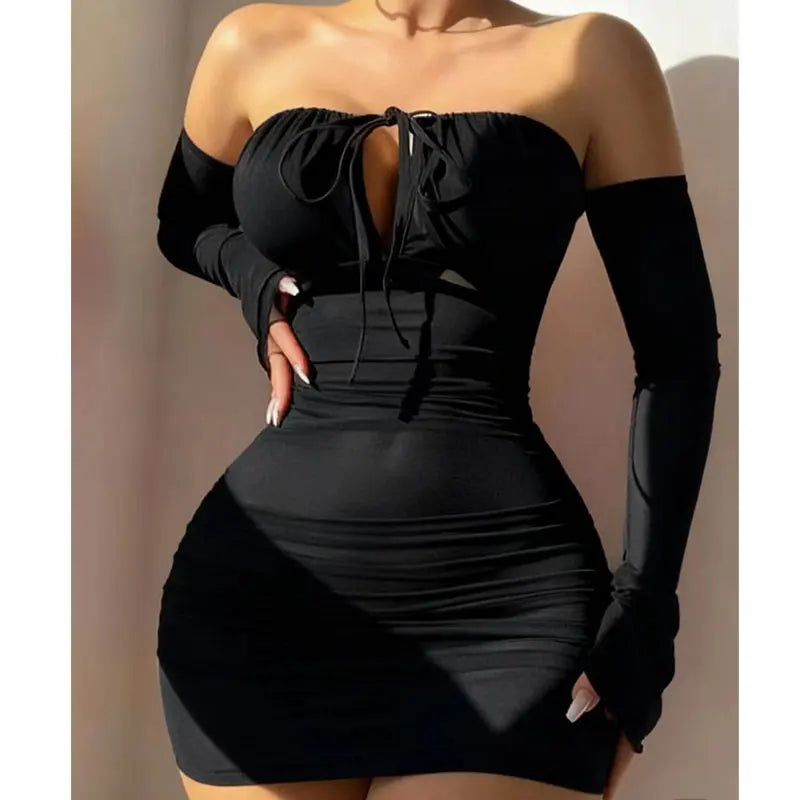 Sexy Beauty Transparent Bra Lace-Up Tight Dress