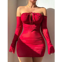 Sexy Beauty Transparent Bra Lace-Up Tight Dress