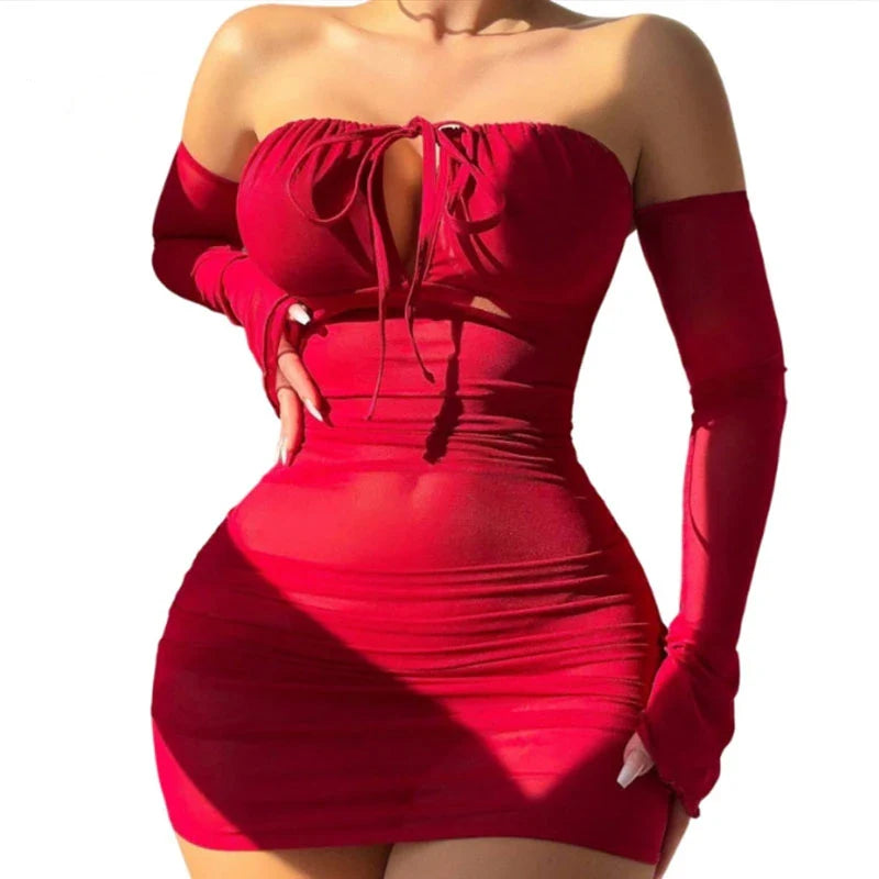 Sexy Beauty Transparent Bra Lace-Up Tight Dress