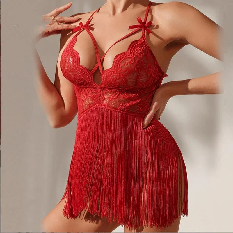 Sexy Deep V Neck Tassel Mini Dress