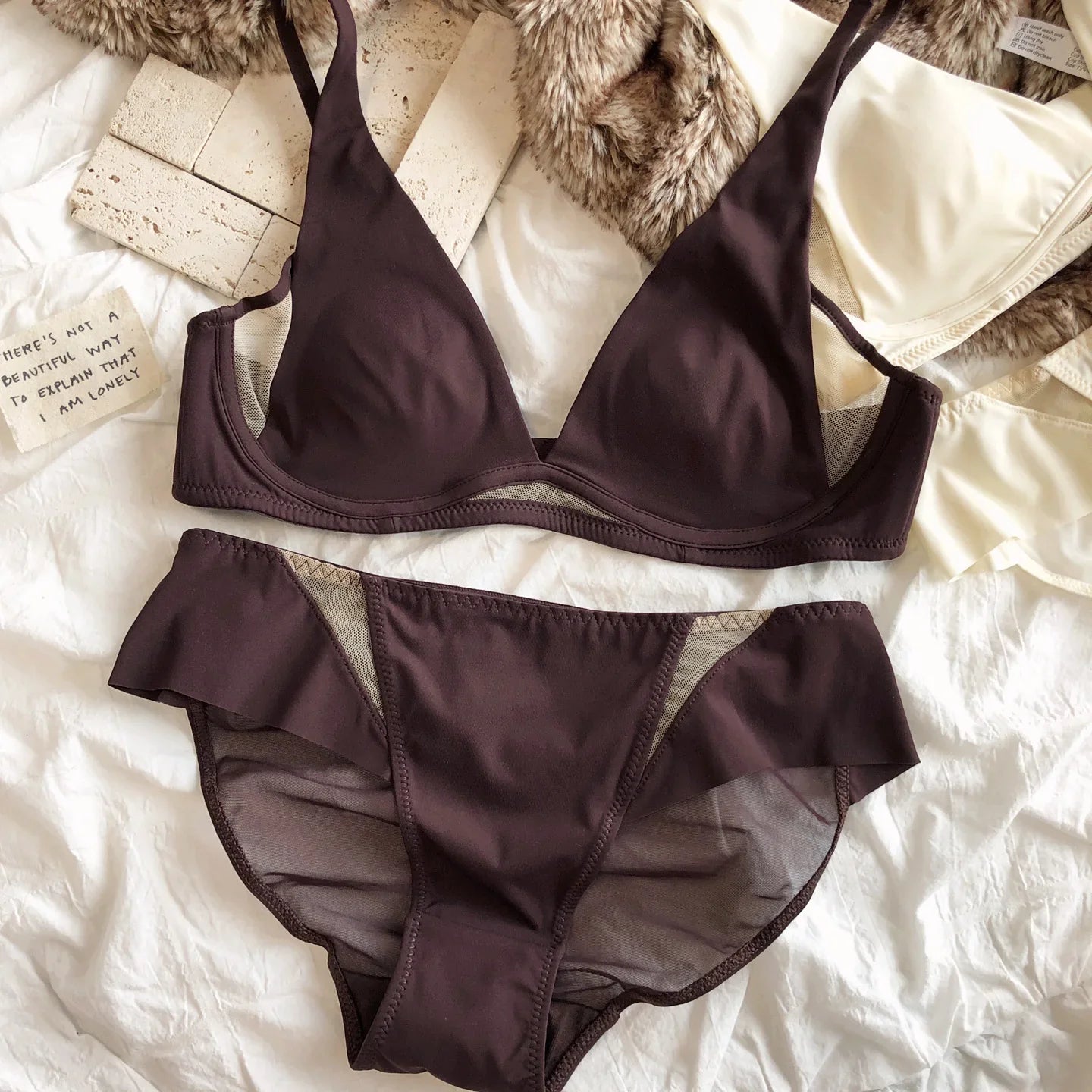 Sexy Deep V Triangular Cup Bra Set