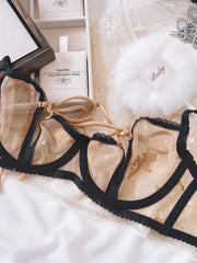 Sexy French Bra Embroidered Lace Lingerie with Briefs Suit Women Underwear