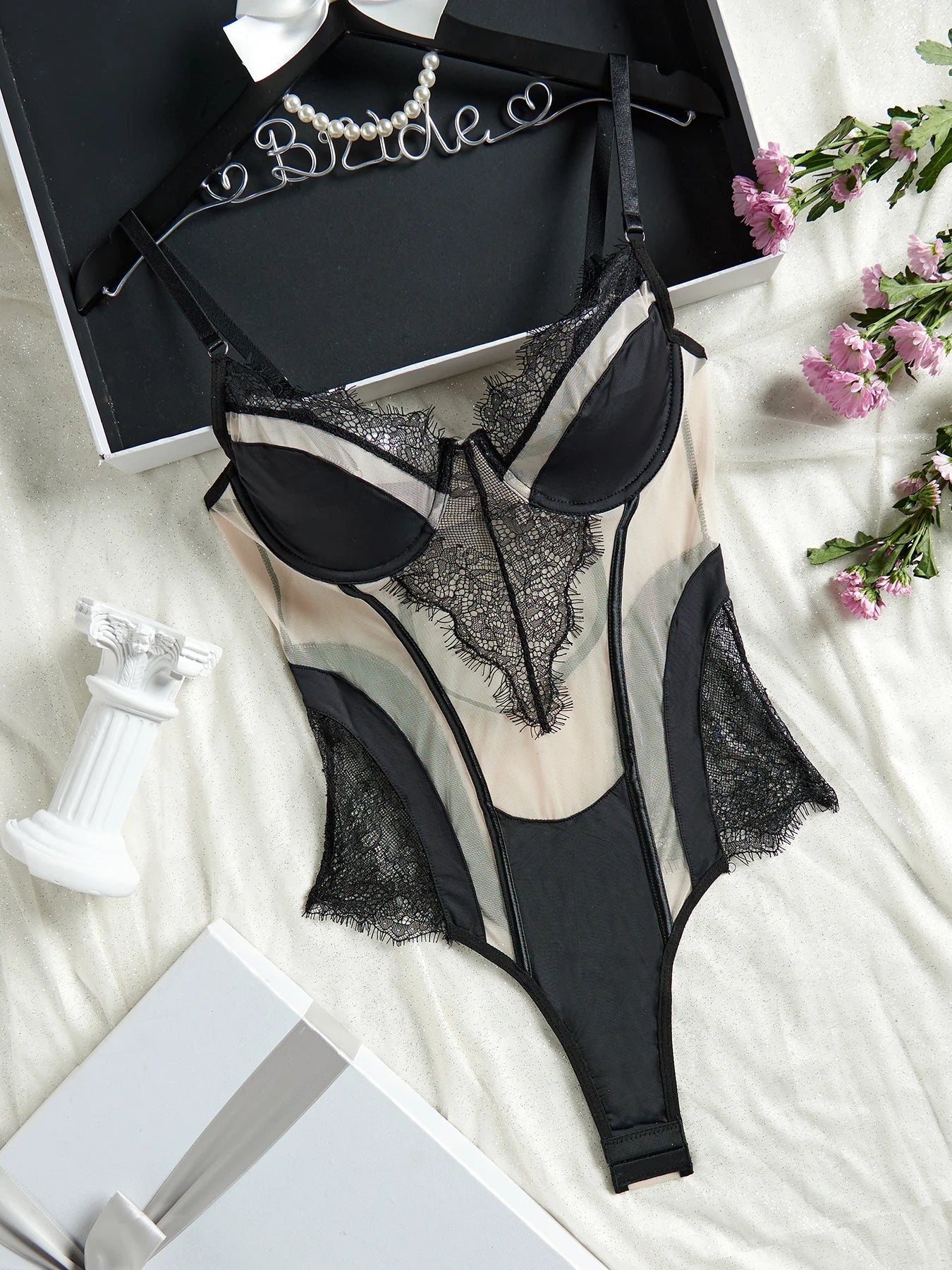 Sexy Hollow Lace Bodysuit Ultra Thin Women Embroidery Underwear