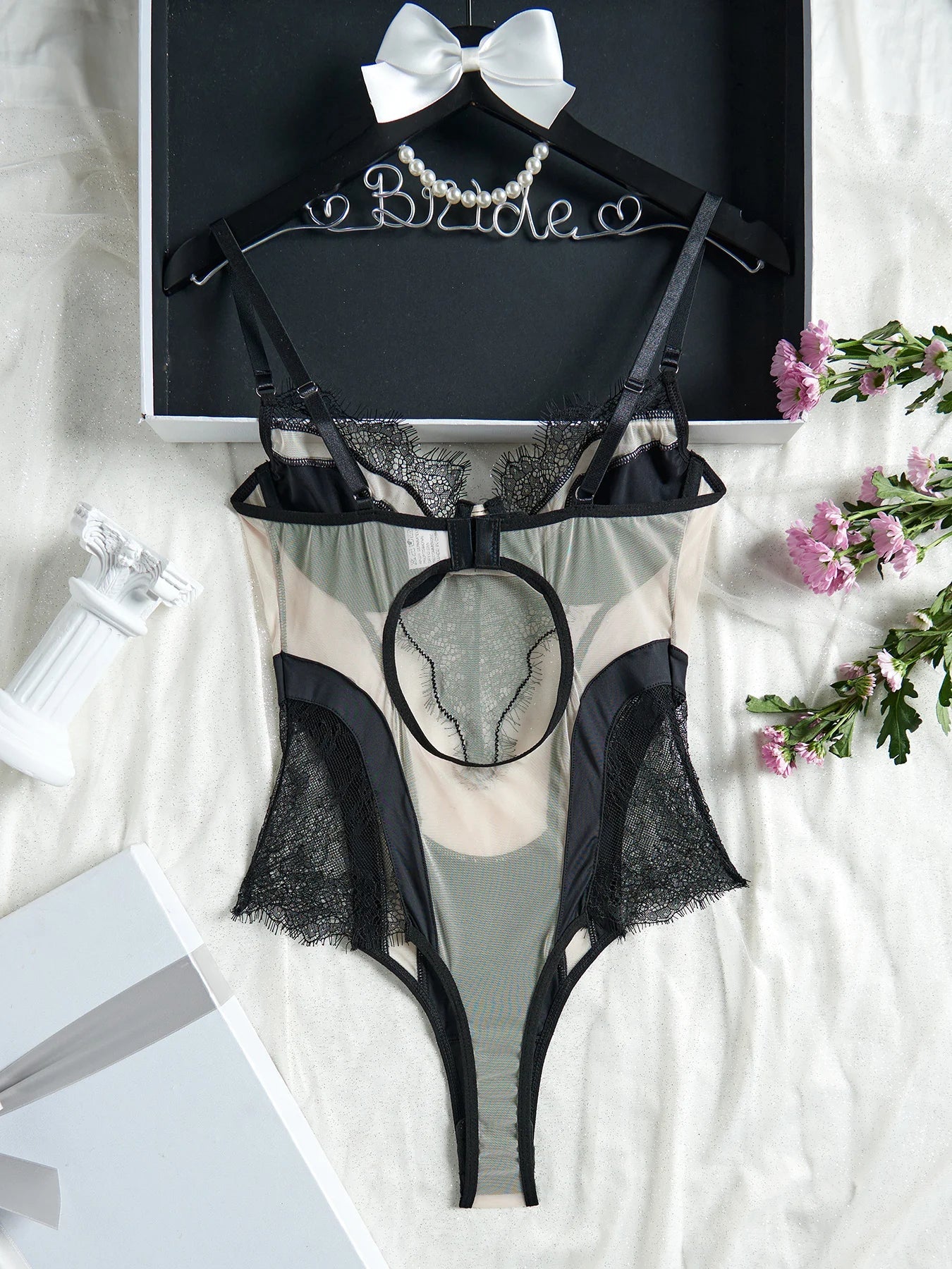Sexy Hollow Lace Bodysuit Ultra Thin Women Embroidery Underwear