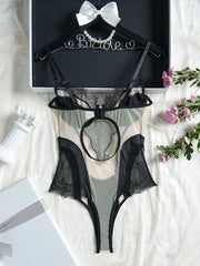 Sexy Hollow Lace Bodysuit Ultra Thin Women Embroidery Underwear