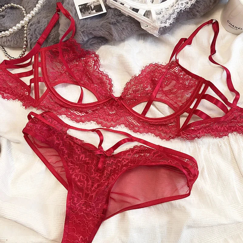 Sexy Hollow Push Up Bra Set