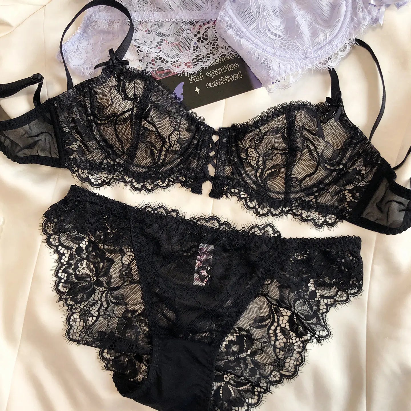 Sexy Lace Cutout Lingerie Ultra-Thin Bra Set