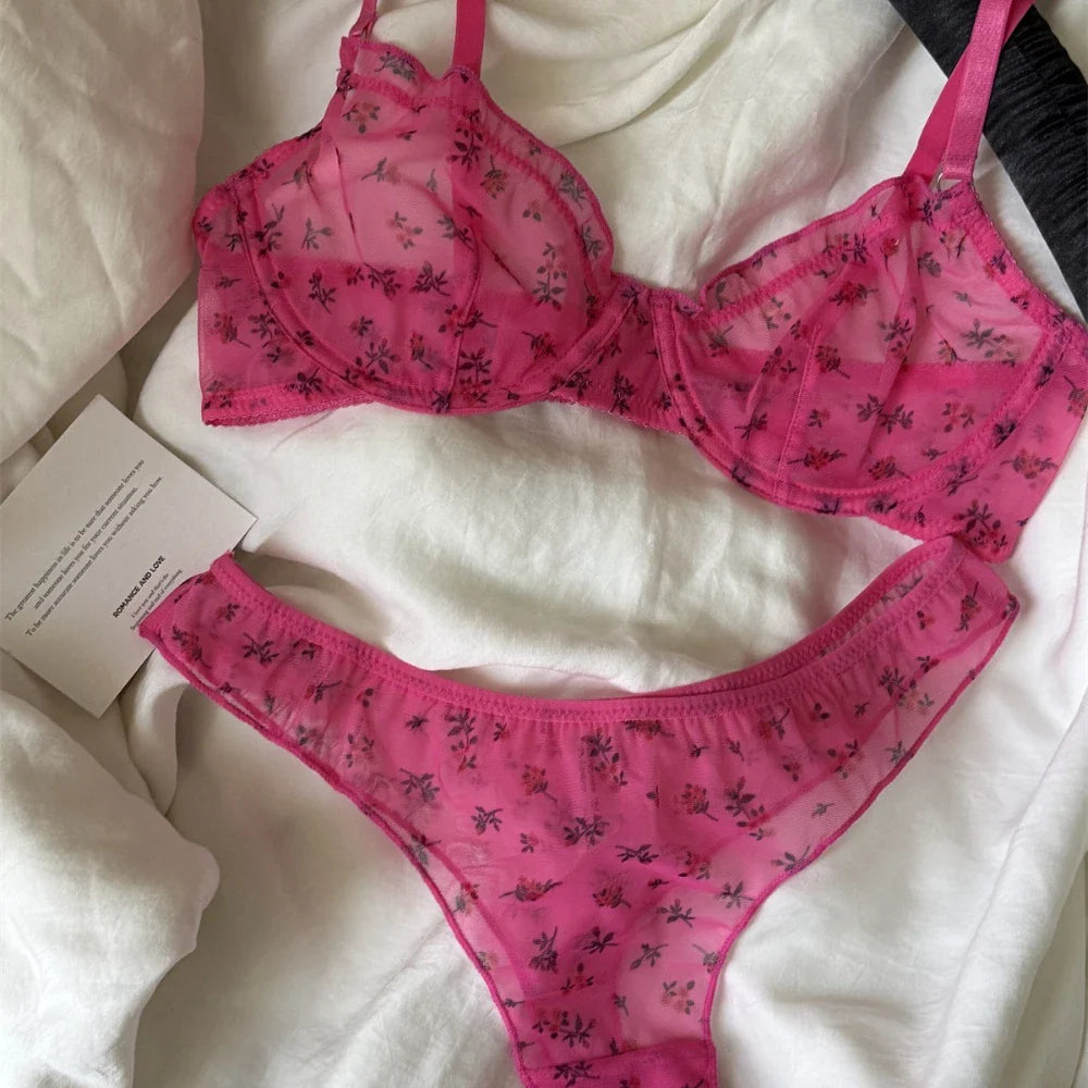 Sexy Lace Floral Prints Lingerie Set
