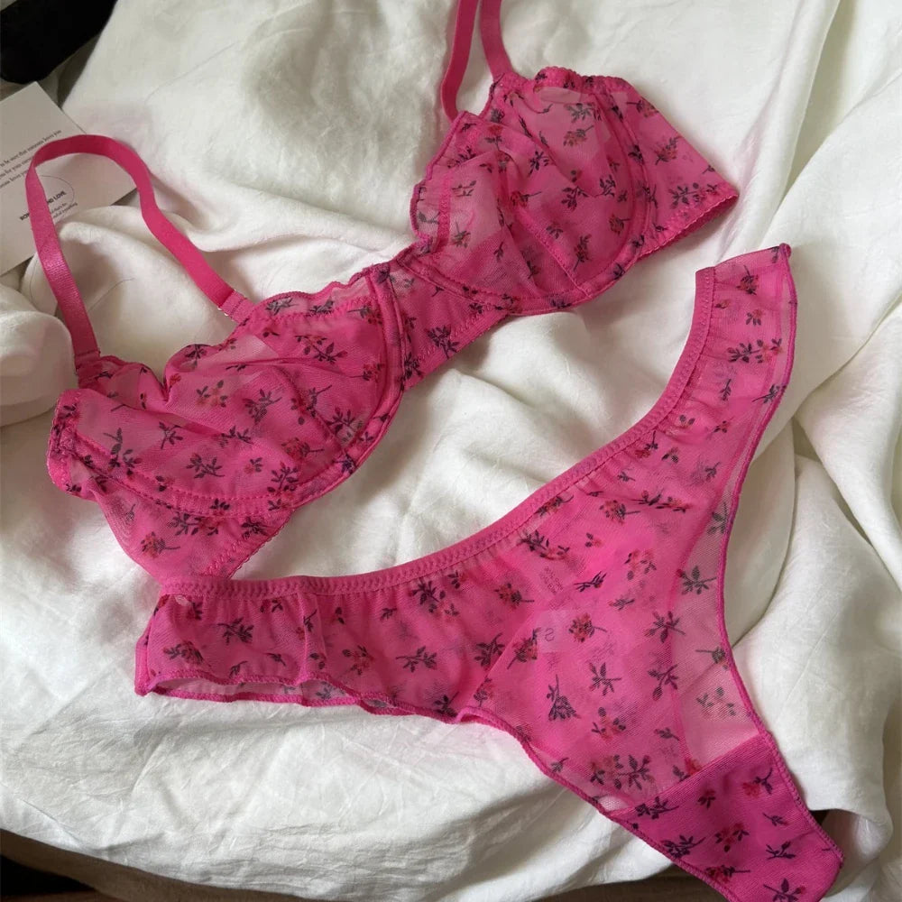 Sexy Lace Floral Prints Lingerie Set