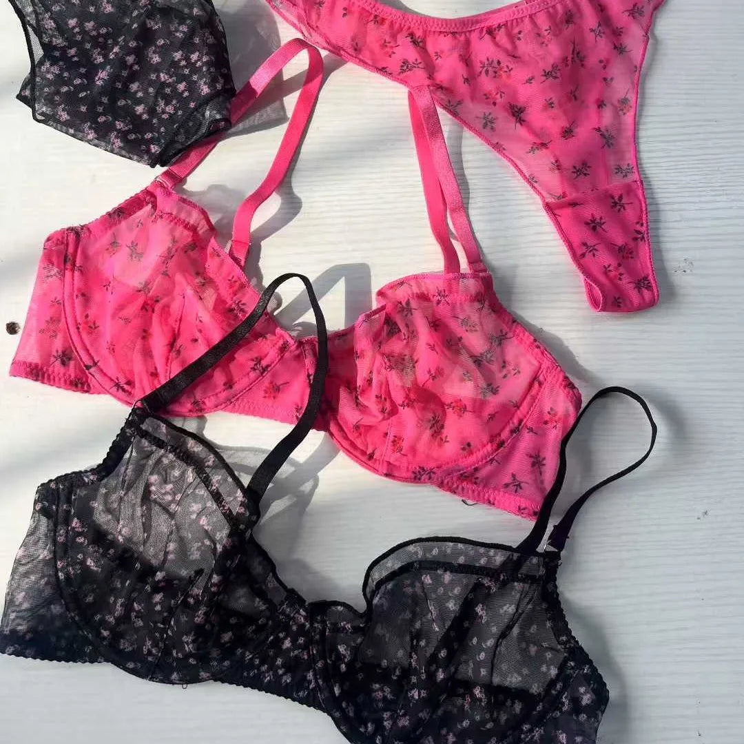 Sexy Lace Floral Prints Lingerie Set
