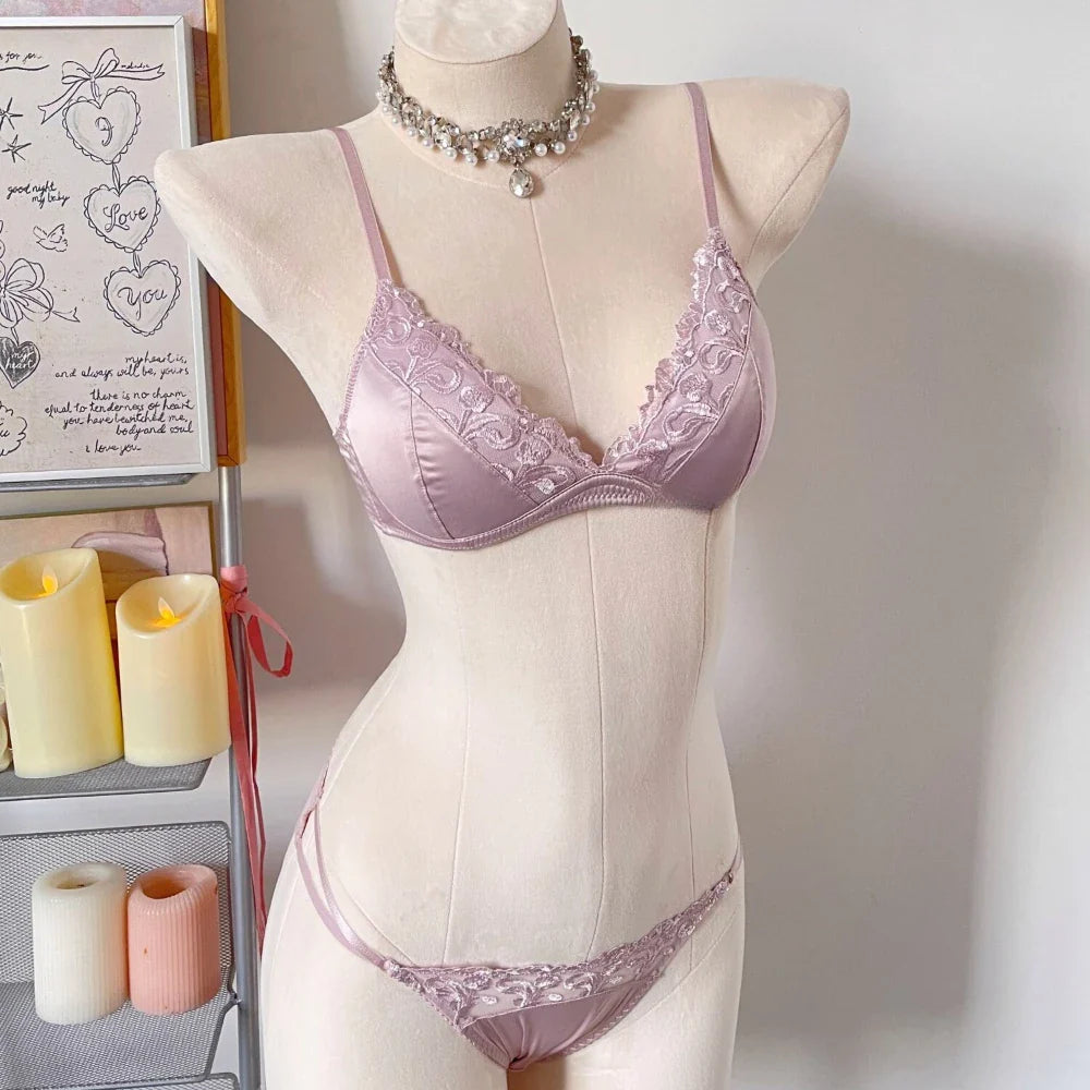 Sexy Lace Flowers Embroidery Bra Set