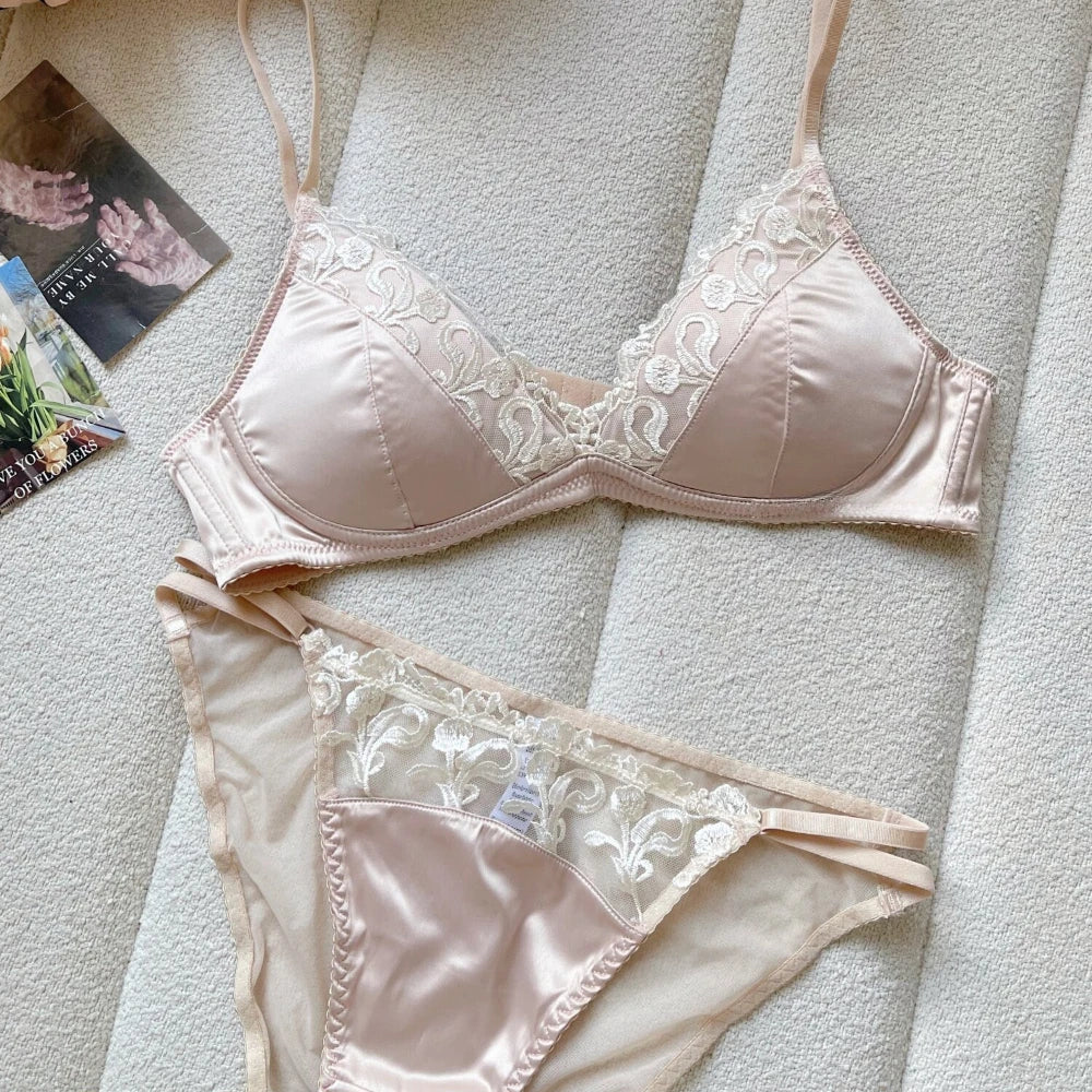 Sexy Lace Flowers Embroidery Bra Set