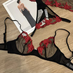 Sexy Lace Flowers Embroidery Lingerie Set