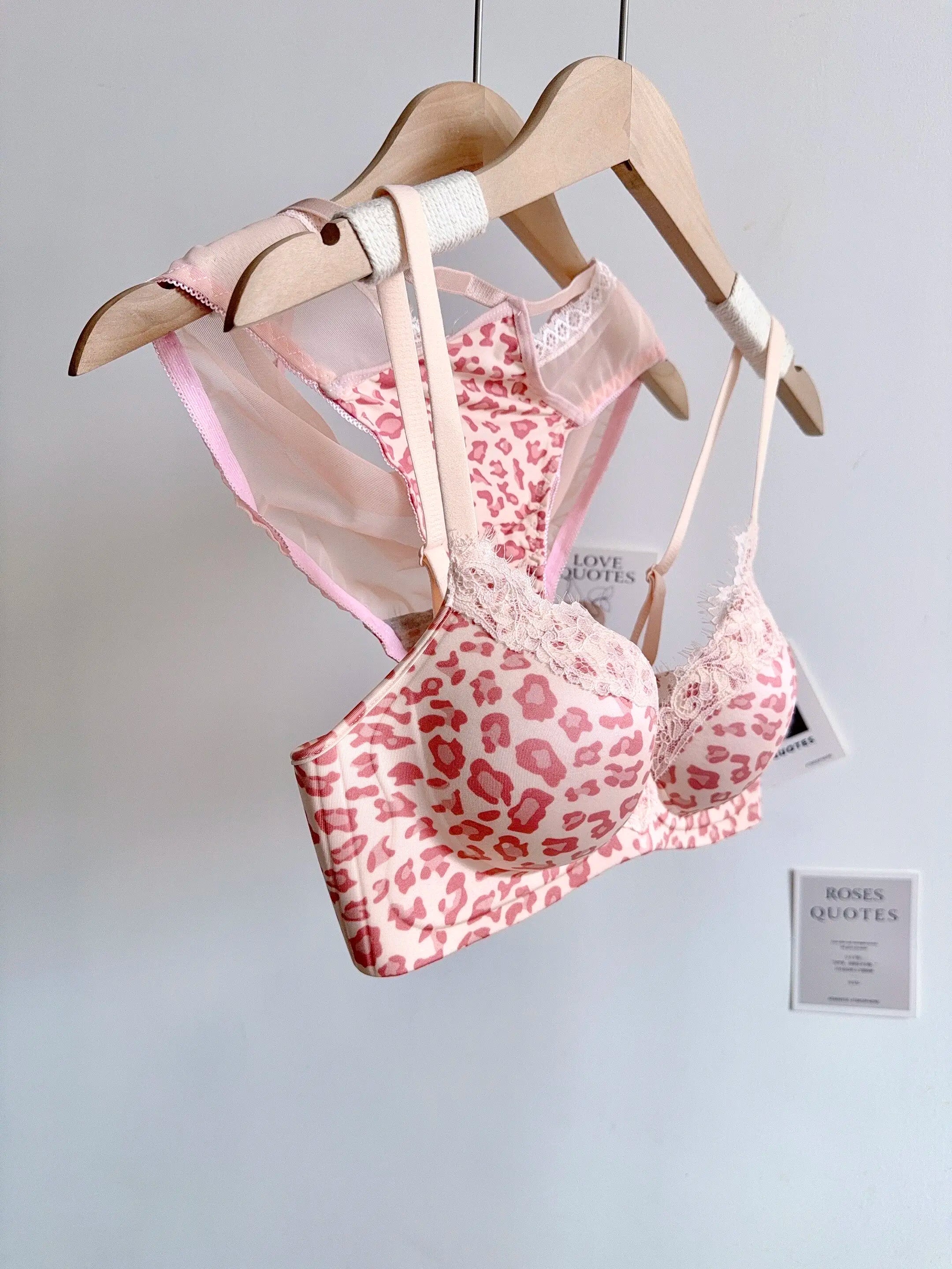 Sexy Lace Pink Leopard Print Women's Bra Set