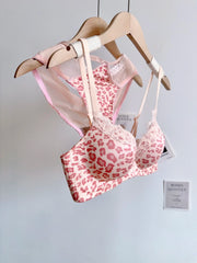 Sexy Lace Pink Leopard Print Women's Bra Set