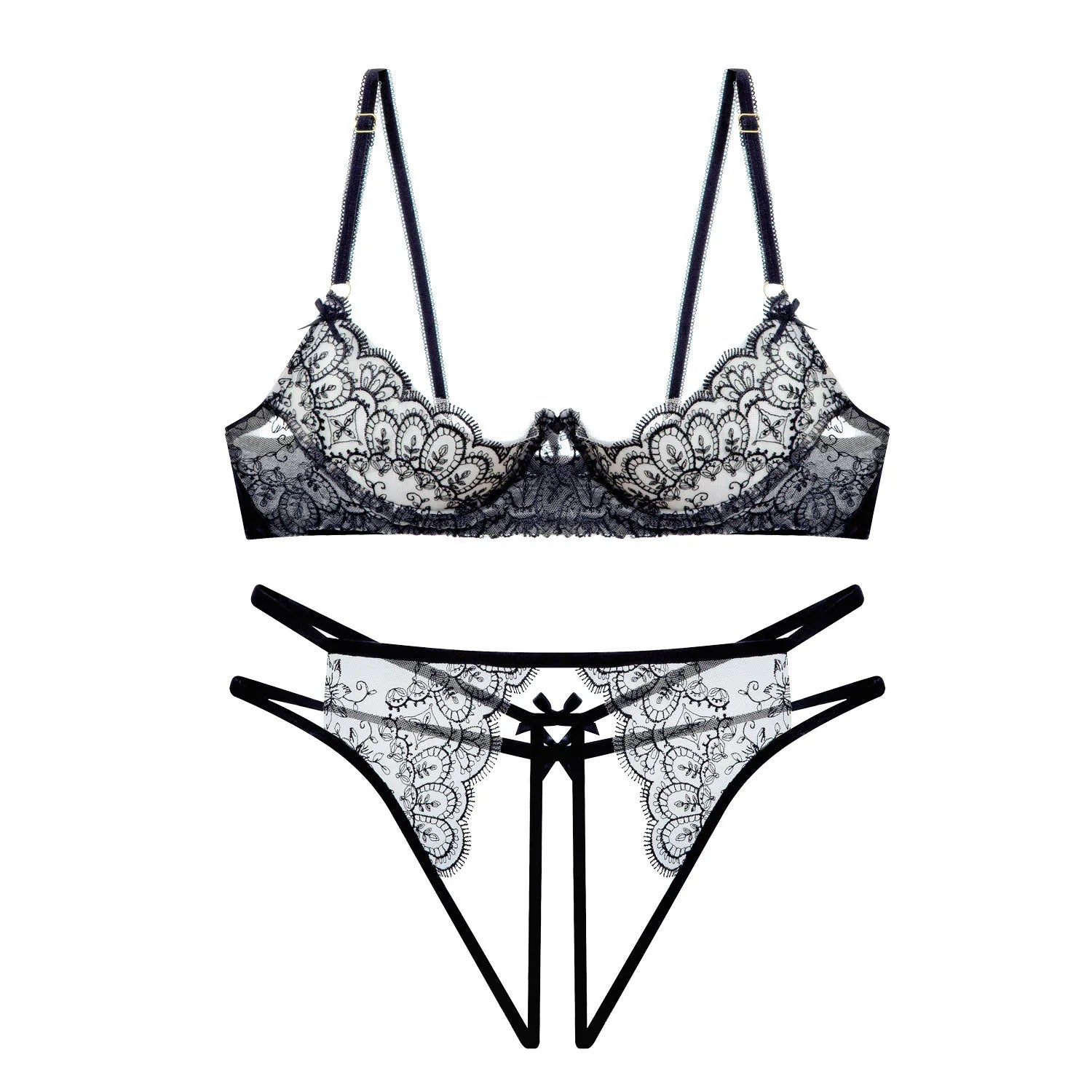 Sexy Lace Underwire Quarter-Cup Bra Set