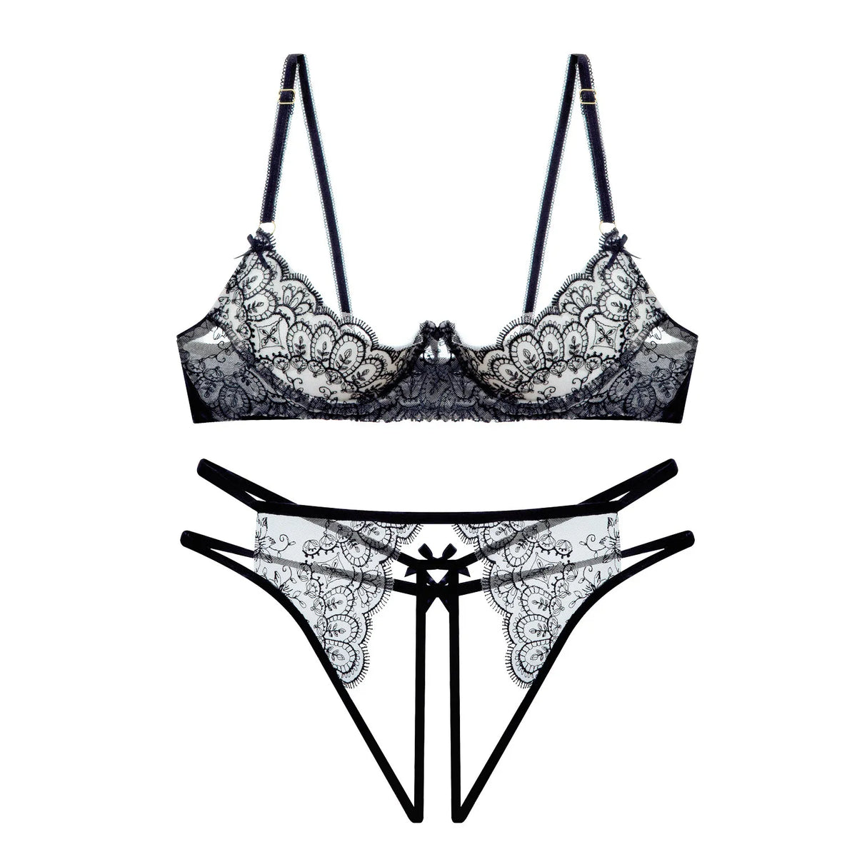 Sexy Lace Underwire Quarter-Cup Bra Set