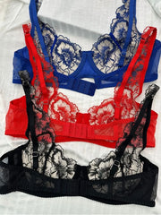 Sexy Lingerie Women's Ultra-Thin Breathable Embroidered Lace Bra Large Bust-Minimizing Push-Up Bra Set