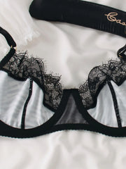 Sexy eyelash lace lingerie briefs sets with steel ring large breasts show small thin Underwear
