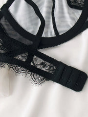 Sexy eyelash lace lingerie briefs sets with steel ring large breasts show small thin Underwear