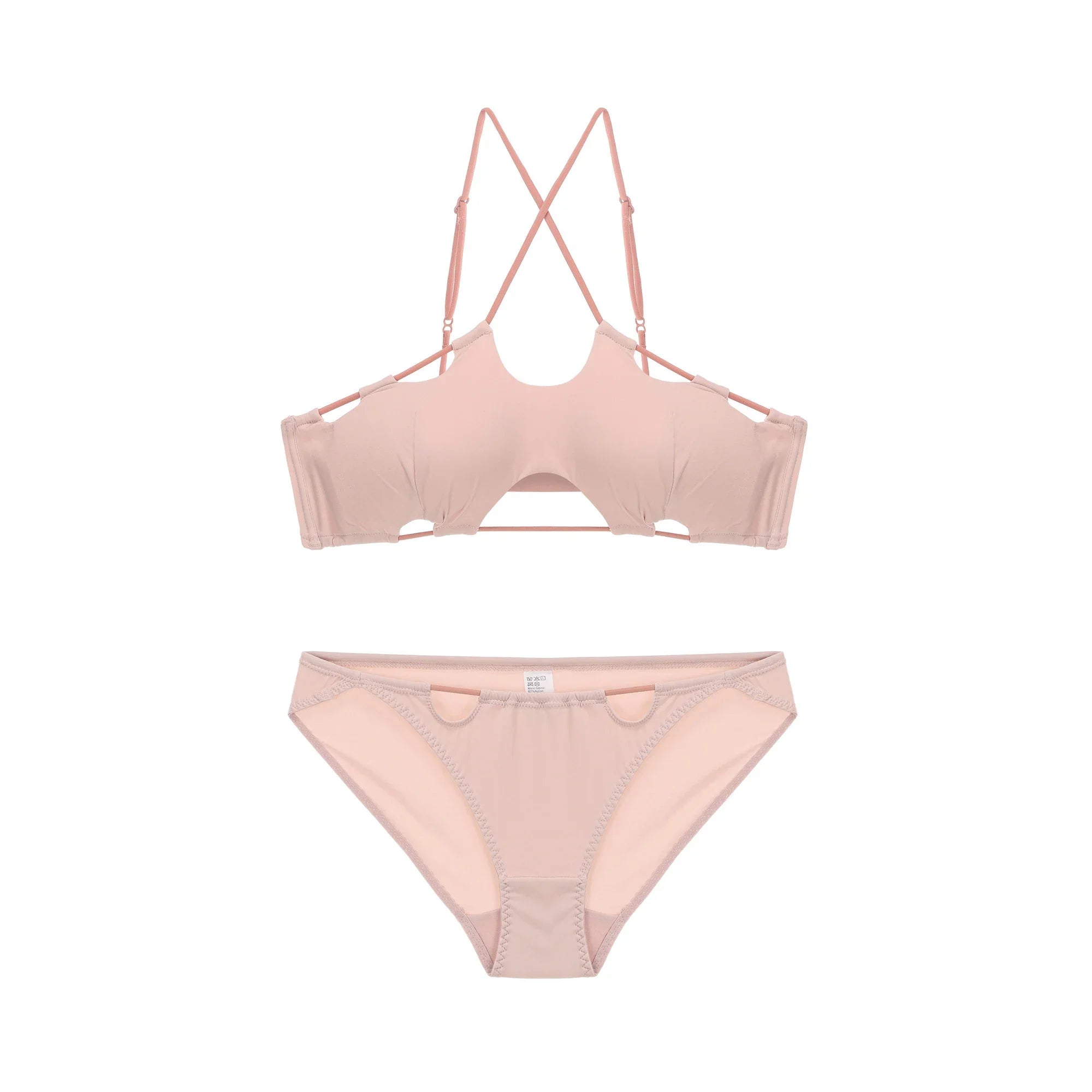 Sexy hanging neck bra simple solid color cross back bustier without steel ring breathable lingerie briefs women's underwear
