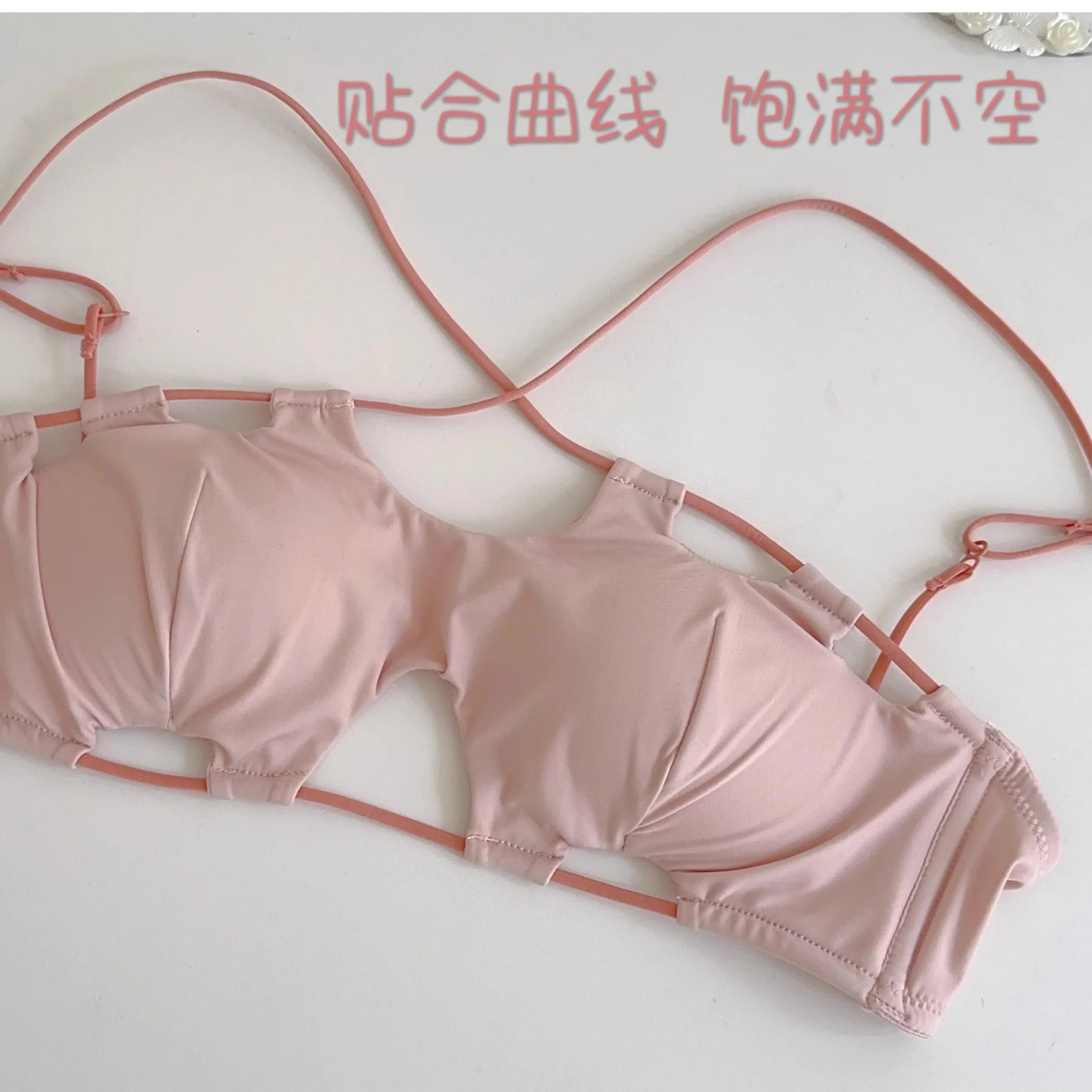 Sexy hanging neck bra simple solid color cross back bustier without steel ring breathable lingerie briefs women's underwear