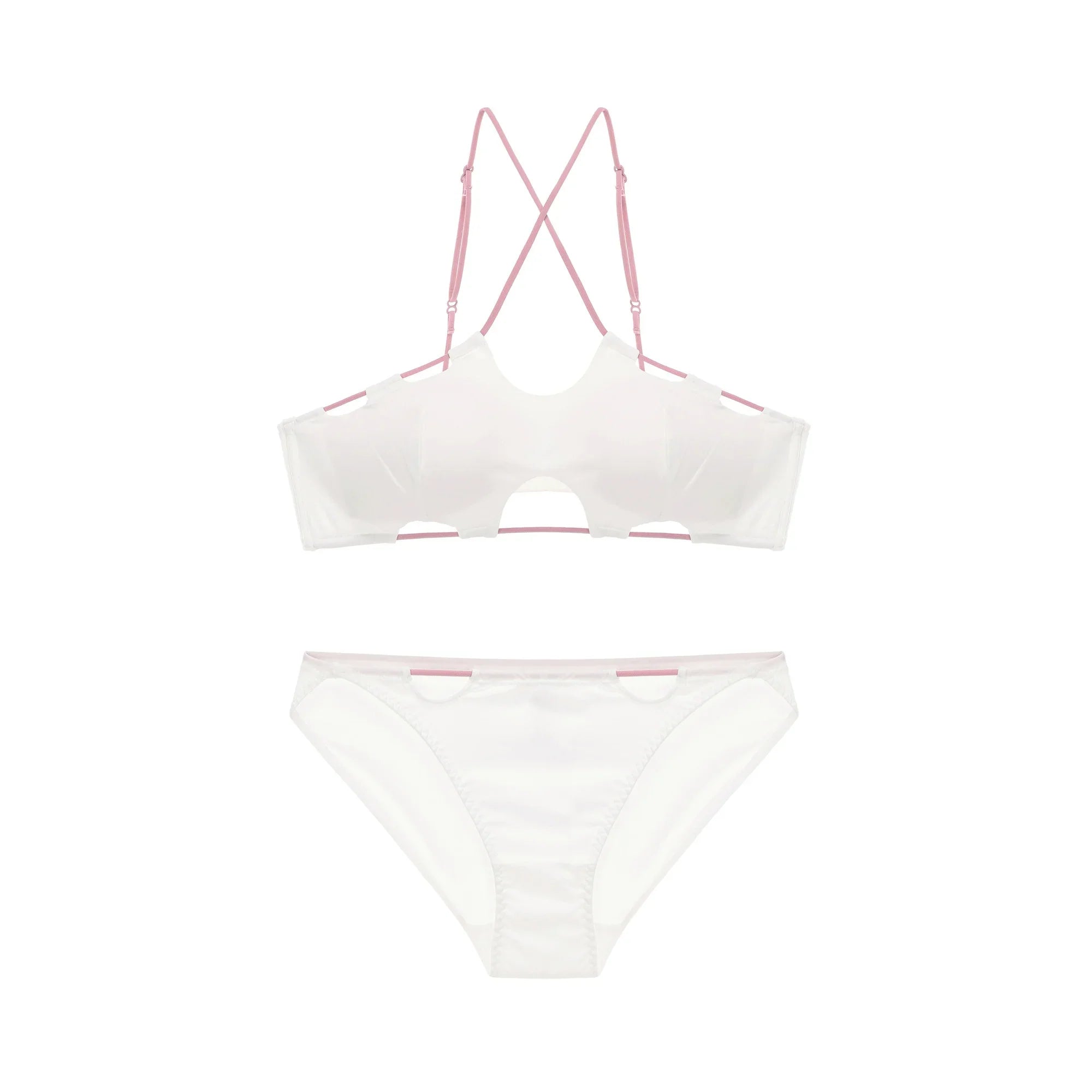 Sexy hanging neck bra simple solid color cross back bustier without steel ring breathable lingerie briefs women's underwear