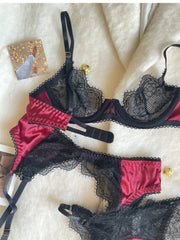 Sexy lace small breasts couple fun lingerie waistband panties three-piece Set