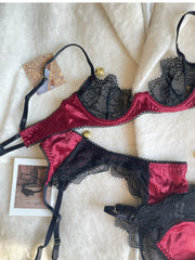 Sexy lace small breasts couple fun lingerie waistband panties three-piece Set