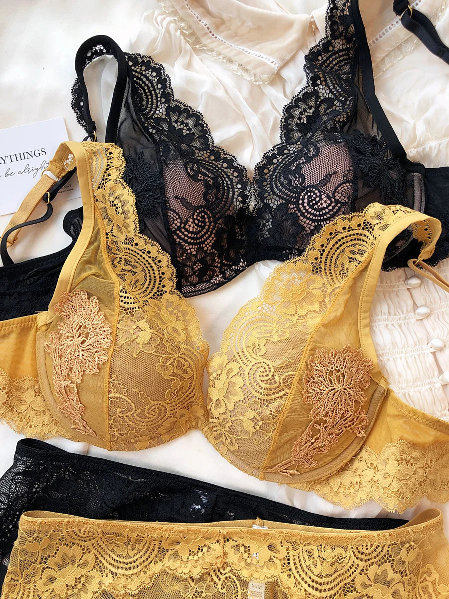 Sexy lace small fly shoulder deep V gathered Underwear