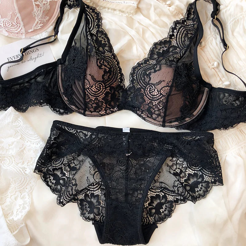Sexy lace small fly shoulder deep V gathered Underwear