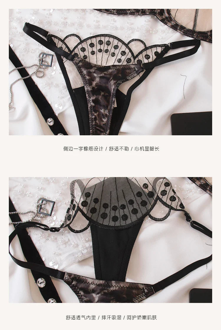 Sexy leopard lace bra Set