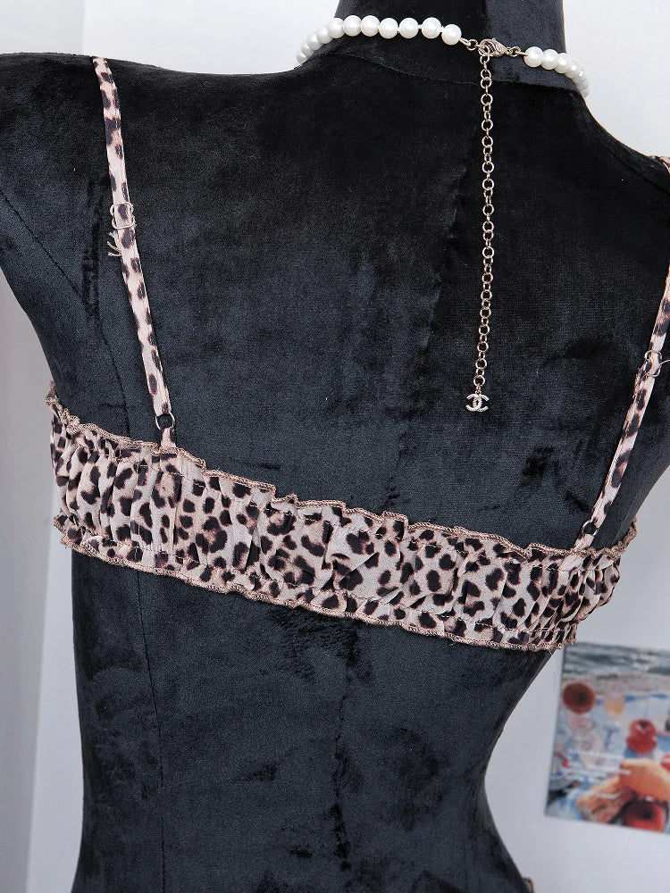 Sexy leopard print hottie lingerie women style printed mullet skirt bra pants Set