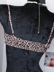 Sexy leopard print hottie lingerie women style printed mullet skirt bra pants Set