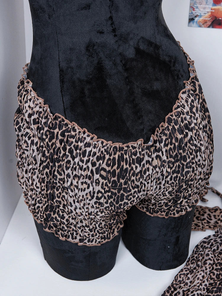 Sexy leopard print hottie lingerie women style printed mullet skirt bra pants Set