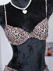 Sexy leopard print hottie lingerie women style printed mullet skirt bra pants Set