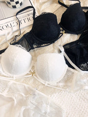 Sexy memory steel ring small chest gathered lace bra Set