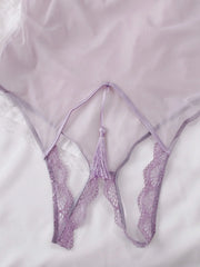 Sexy pajamas thin jumpsuit see-through lingerie vintage female mesh halter one-piece bodysuit set