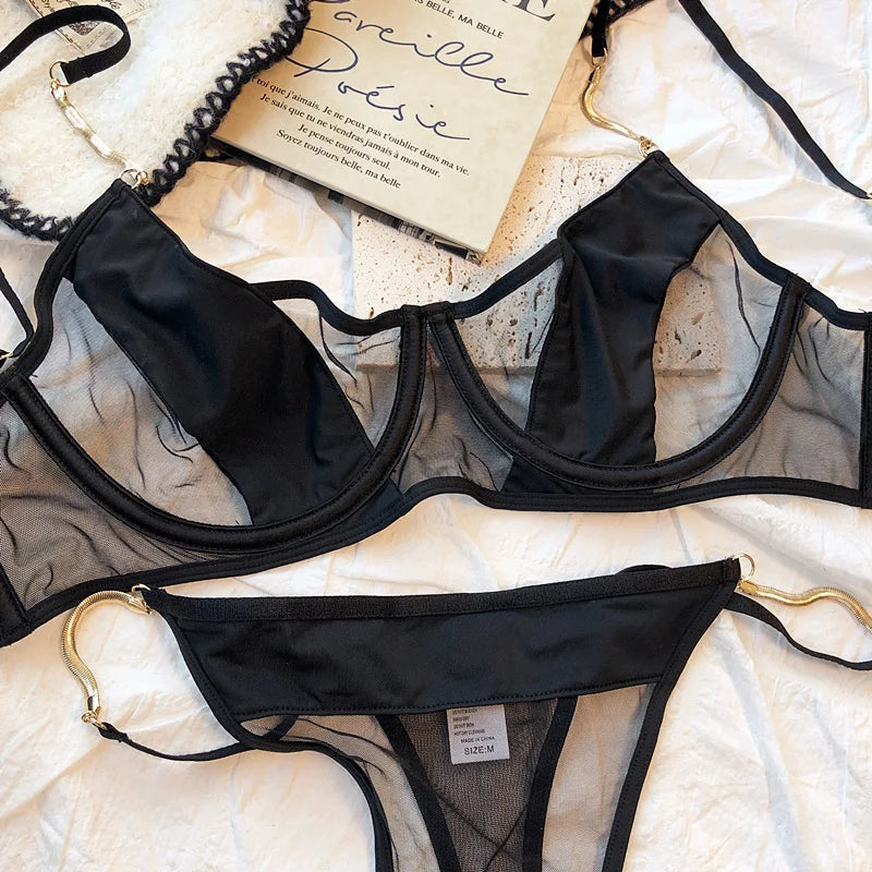 Sexy ultra-thin mesh bra briefs Set