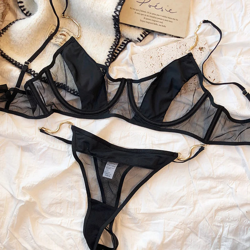 Sexy ultra-thin mesh bra briefs Set